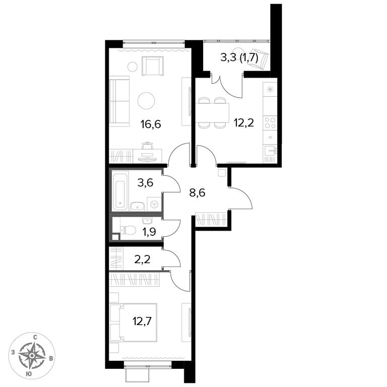 2-BD Apartment Sale, 59.5 sq. m. at Pervyi Lermontovskiy, zhiloy kompleks 1-y Lermontovskiy, Lyubertsy, Moscow Region, Russia #1 2-BD Apartment Sale, 59.5 sq. m. at Pervyi Lermontovskiy, zhiloy kompleks 1-y Lermontovskiy, Lyubertsy, Moscow Region, Russia #1