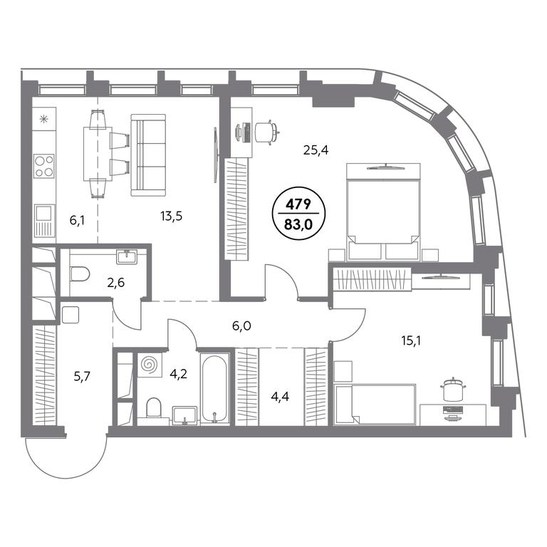 3-BD Apartment Sale, 83平方米 at Dom56, Fridrikha Engelsa Street, 56с1, Moscow, Russia #1 3-BD Apartment Sale, 83平方米 at Dom56, Fridrikha Engelsa Street, 56с1, Moscow, Russia #1