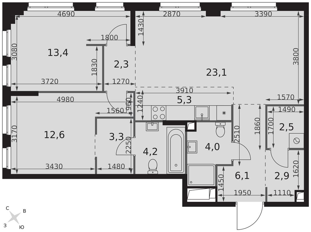 3-BD Apartment Sale, 79.7平方米 at Sydney City, Shenogina Street, 2, Moscow, Russia #2