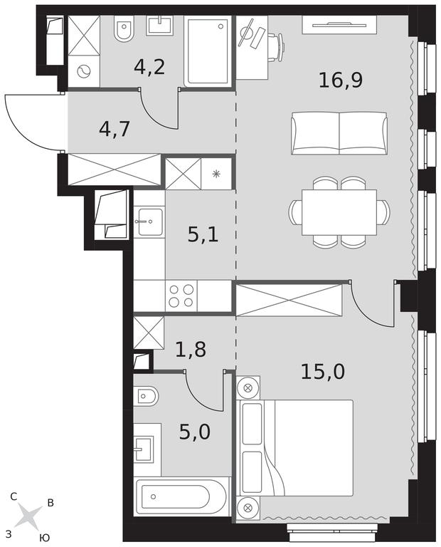 2-BD Apartment Sale, 52.7 sq. m. at Sydney City, Shenogina Street, 2, Moscow, Russia #1