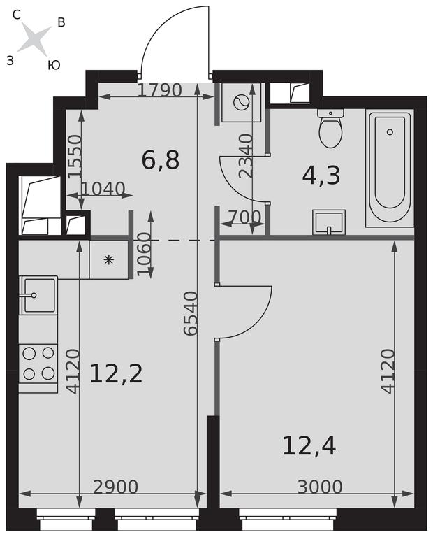 1-BD Apartment Sale, 35.7平方米 at Sydney City, Shenogina Street, 2, Moscow, Russia #2