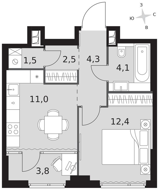 1-BD Apartment Sale, 39.6平方米 at Sydney City, Shenogina Street, 2, Moscow, Russia #1 1-BD Apartment Sale, 39.6平方米 at Sydney City, Shenogina Street, 2, Moscow, Russia #1