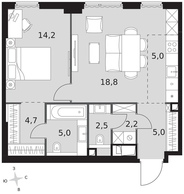 2-BD Apartment Sale, 57.4平方米 at Sydney City, Shenogina Street, 2, Moscow, Russia #1