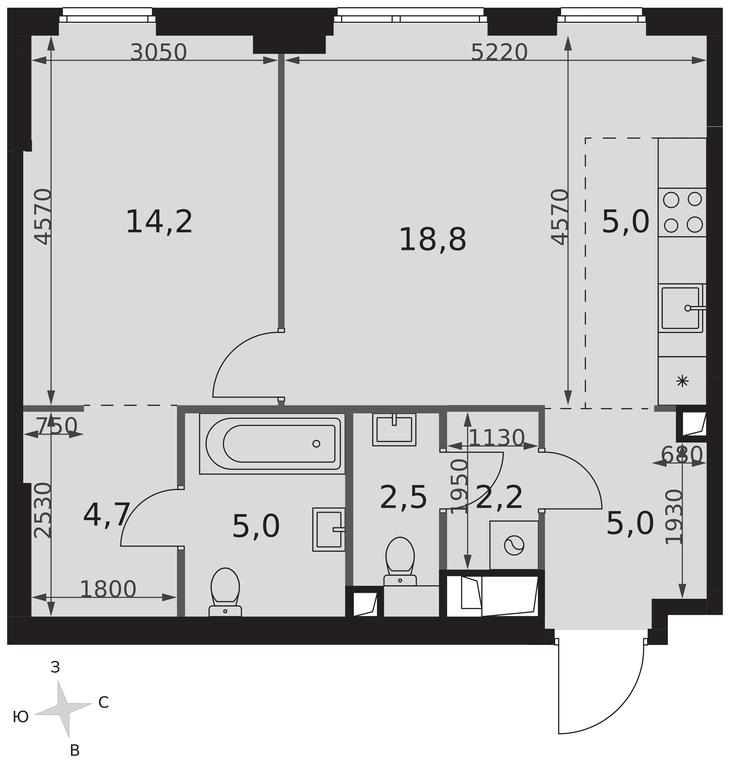 2-BD Apartment Sale, 57.4平方米 at Sydney City, Shenogina Street, 2, Moscow, Russia #2