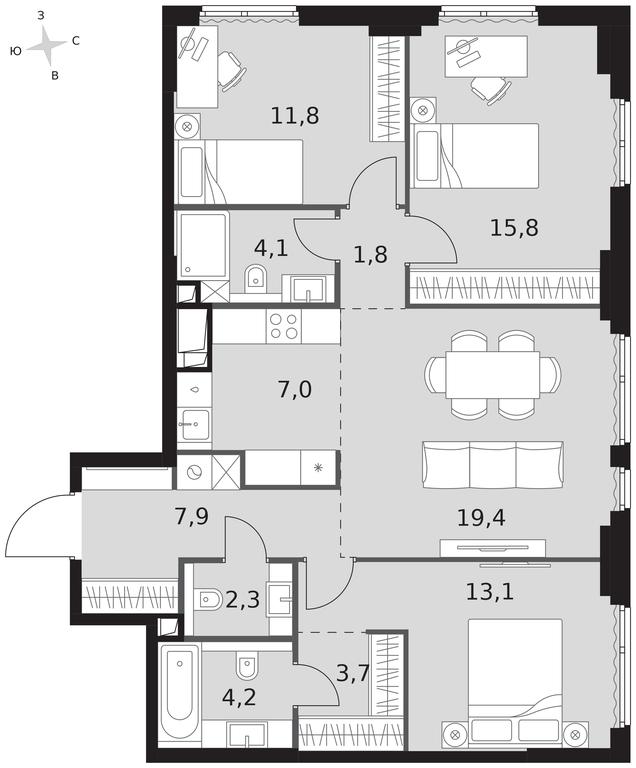 4-BD Apartment Sale, 91.1平方米 at Sydney City, Shenogina Street, 2, Moscow, Russia #1