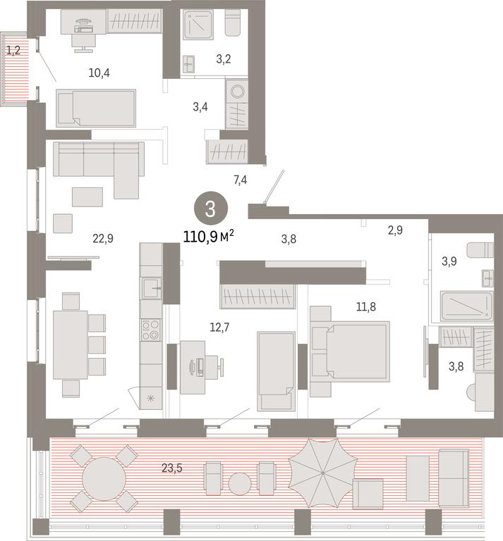 3-BD Apartment Sale, 110.9 sq. m. at Kvartal Metronom, Tagilskaya Street, Moscow, Russia #1
