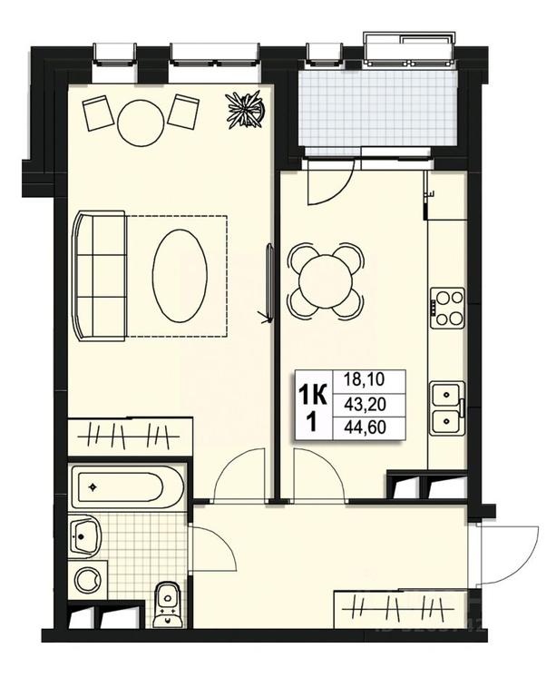 Apartment Sale, 43平方米 at Atlantis, Novomytischinsky Avenue, Mytischi, Moscow Region, Russia #1