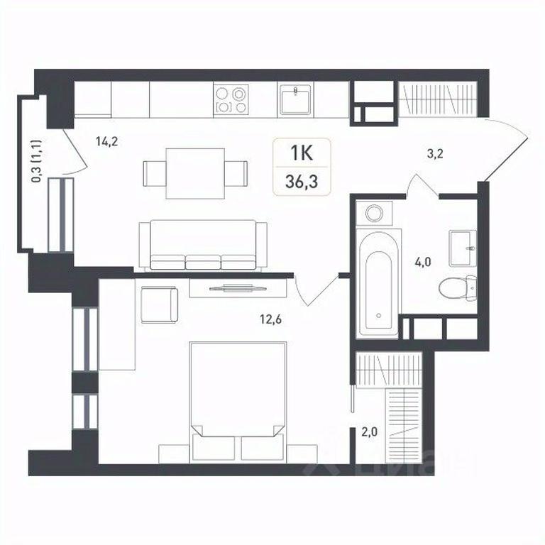 Apartment Sale, 36.3 sq. m. at Novaya Shcherbinka, Borisovka Village, Podolsk City District, Moscow Region, Russia #1