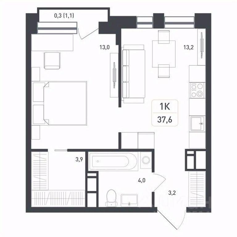 Apartment Sale, 37.6 sq. m. at Novaya Shcherbinka, Borisovka Village, Podolsk City District, Moscow Region, Russia #1