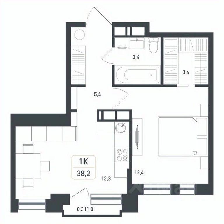 Apartment Sale, 38.2 sq. m. at Novaya Shcherbinka, Borisovka Village, Podolsk City District, Moscow Region, Russia #1
