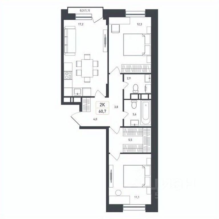 1-BD Apartment Sale, 60.7 sq. m. at Novaya Shcherbinka, Borisovka Village, Podolsk City District, Moscow Region, Russia #1