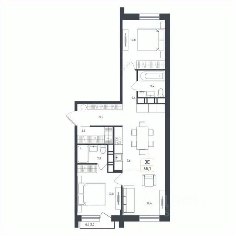 2-BD Apartment Sale, 65.1 sq. m. at Novaya Shcherbinka, Borisovka Village, Podolsk City District, Moscow Region, Russia #1