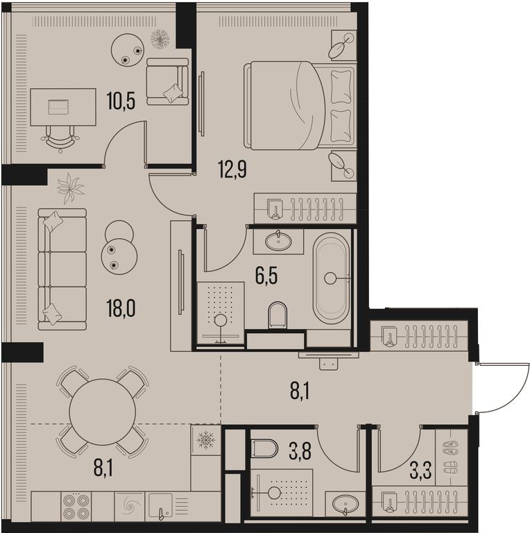2-BD Apartment Sale, 71.3 sq. m. at High Life, Letnikovskaya Street, 11/10с1, Moscow, Russia #1
