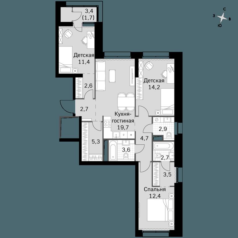 3-BD Apartment Sale, 87.4 sq. m. at Sky Garden, Stroitelny Drive, 9с6, Moscow, Russia #1 3-BD Apartment Sale, 87.4 sq. m. at Sky Garden, Stroitelny Drive, 9с6, Moscow, Russia #1