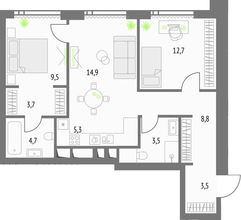 2-BD Apartment Sale, 67.6 sq. m. at Upside Towers, Ogorodny Drive, 4с1, Moscow, Russia #1