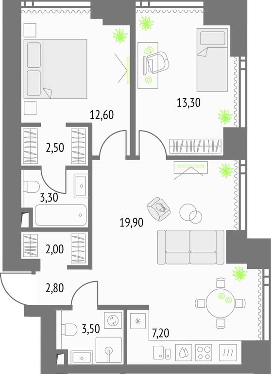 2-BD Apartment Sale, 68.4 sq. m. at Upside Towers, Ogorodny Drive, 4с1, Moscow, Russia #1