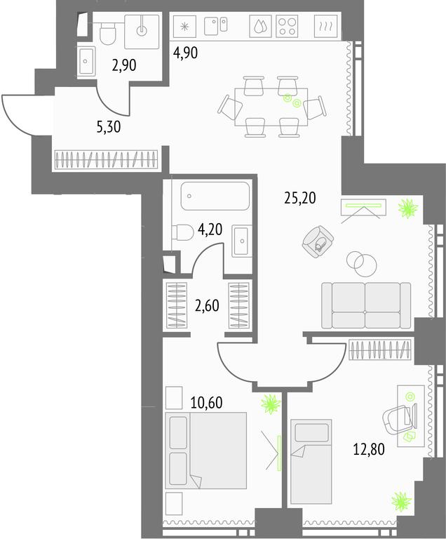 2-BD Apartment Sale, 69.8 sq. m. at Upside Towers, Ogorodny Drive, 4с1, Moscow, Russia #1 2-BD Apartment Sale, 69.8 sq. m. at Upside Towers, Ogorodny Drive, 4с1, Moscow, Russia #1