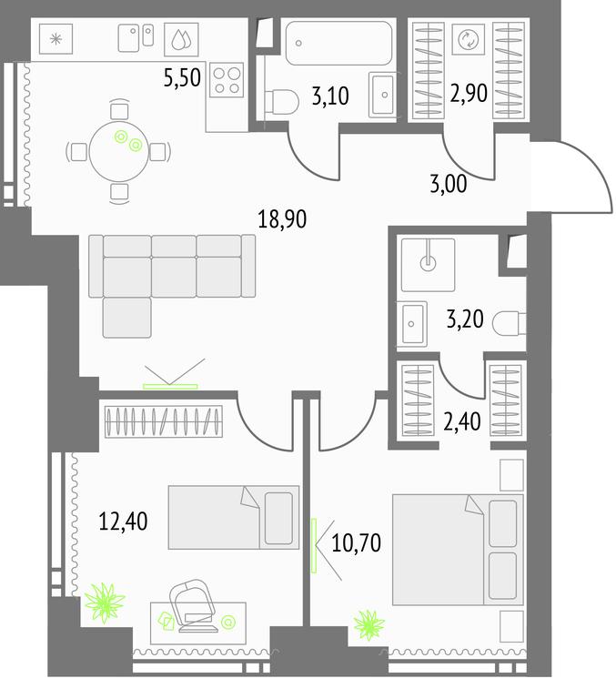 2-BD Apartment Sale, 63.1 sq. m. at Upside Towers, Ogorodny Drive, 4с1, Moscow, Russia #1