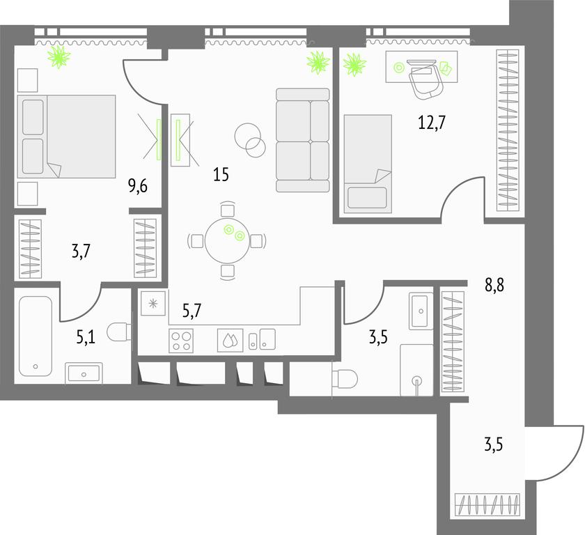 2-BD Apartment Sale, 67.7 sq. m. at Upside Towers, Ogorodny Drive, 4с1, Moscow, Russia #1 2-BD Apartment Sale, 67.7 sq. m. at Upside Towers, Ogorodny Drive, 4с1, Moscow, Russia #1