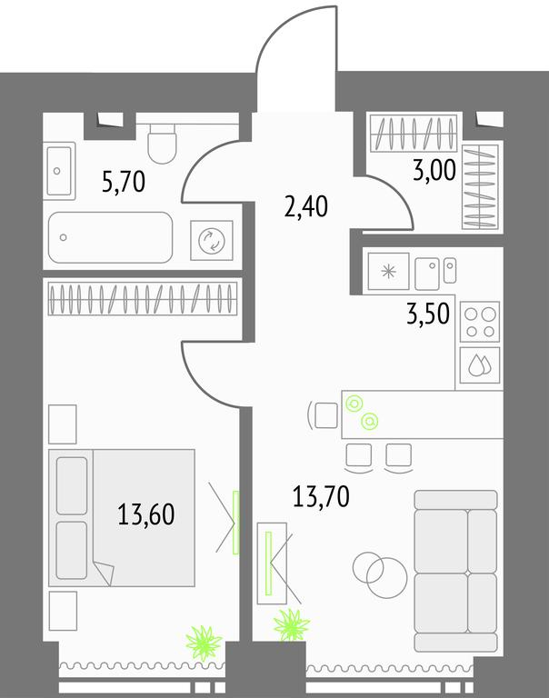 1-BD Apartment Sale, 42.8 sq. m. at Upside Towers, Ogorodny Drive, 4с1, Moscow, Russia #1