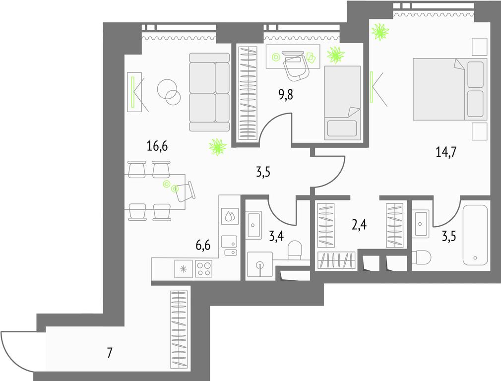 2-BD Apartment Sale, 68 sq. m. at Upside Towers, Ogorodny Drive, 4с1, Moscow, Russia #1