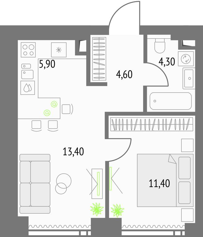 1-BD Apartment Sale, 40.1平方米 at Upside Towers, Ogorodny Drive, 4с1, Moscow, Russia #1 1-BD Apartment Sale, 40.1平方米 at Upside Towers, Ogorodny Drive, 4с1, Moscow, Russia #1
