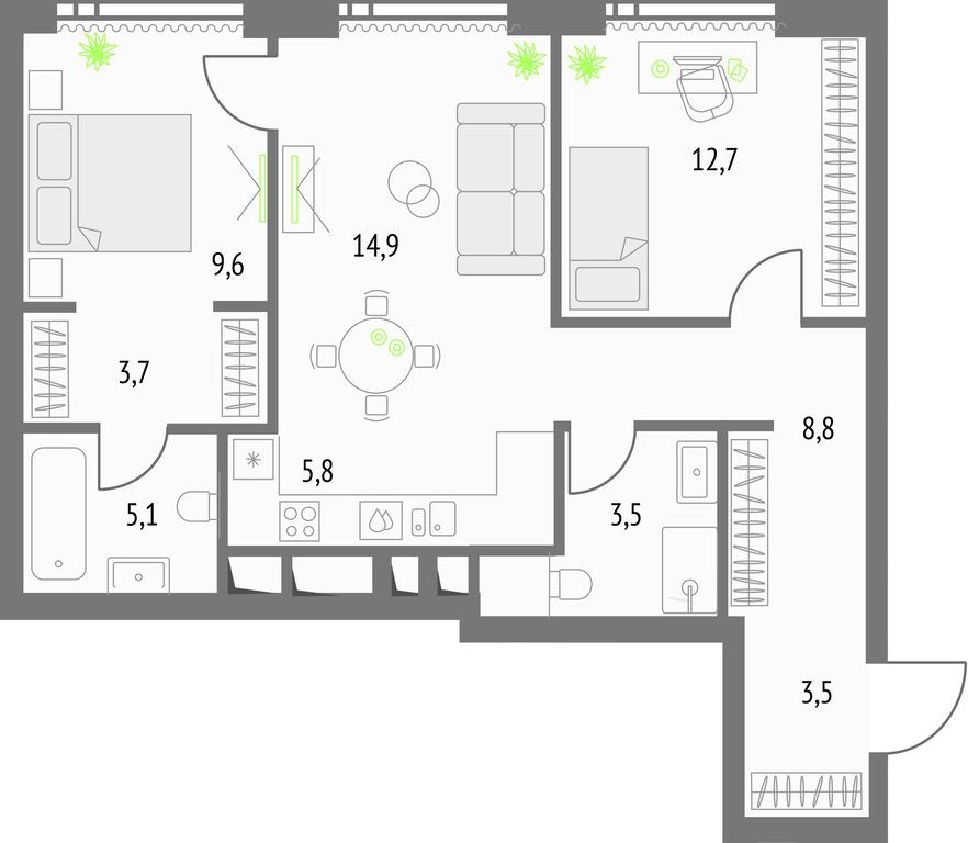 2-BD Apartment Sale, 67.7 sq. m. at Upside Towers, Ogorodny Drive, 4с1, Moscow, Russia #1 2-BD Apartment Sale, 67.7 sq. m. at Upside Towers, Ogorodny Drive, 4с1, Moscow, Russia #1
