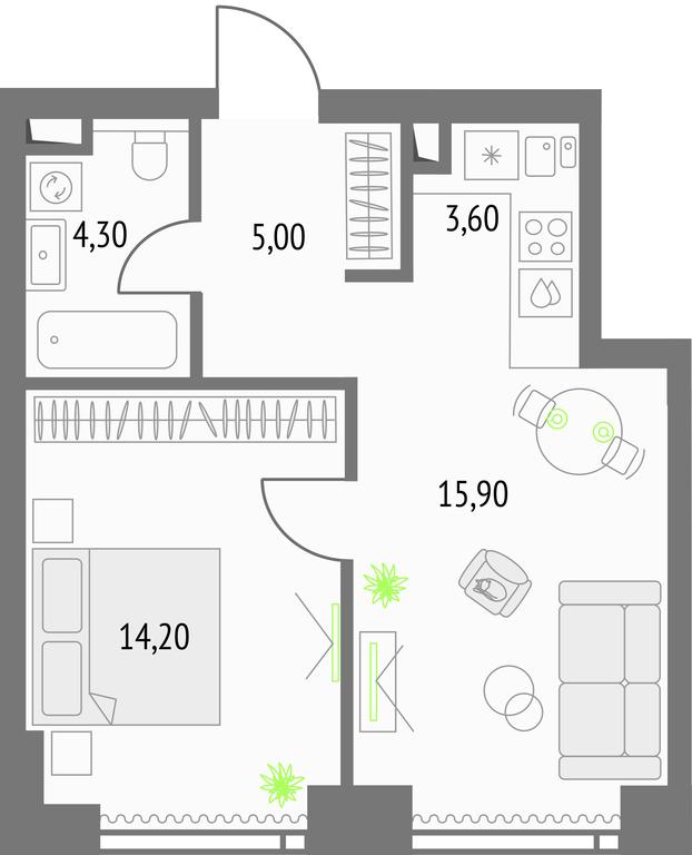 1-BD Apartment Sale, 44.1 sq. m. at Upside Towers, Ogorodny Drive, 4с1, Moscow, Russia #1