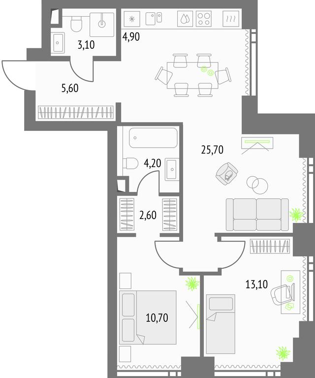 2-BD Apartment Sale, 70.9 sq. m. at Upside Towers, Ogorodny Drive, 4с1, Moscow, Russia #1