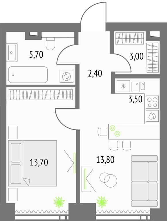 1-BD Apartment Sale, 43.1 sq. m. at Upside Towers, Ogorodny Drive, 4с1, Moscow, Russia #1