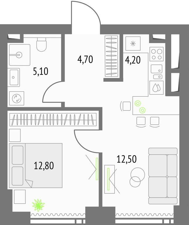 1-BD Apartment Sale, 40.3 sq. m. at Upside Towers, Ogorodny Drive, 4с1, Moscow, Russia #1