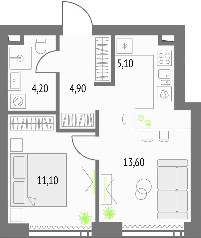 1-BD Apartment Sale, 39.7 sq. m. at Upside Towers, Ogorodny Drive, 4с1, Moscow, Russia #1