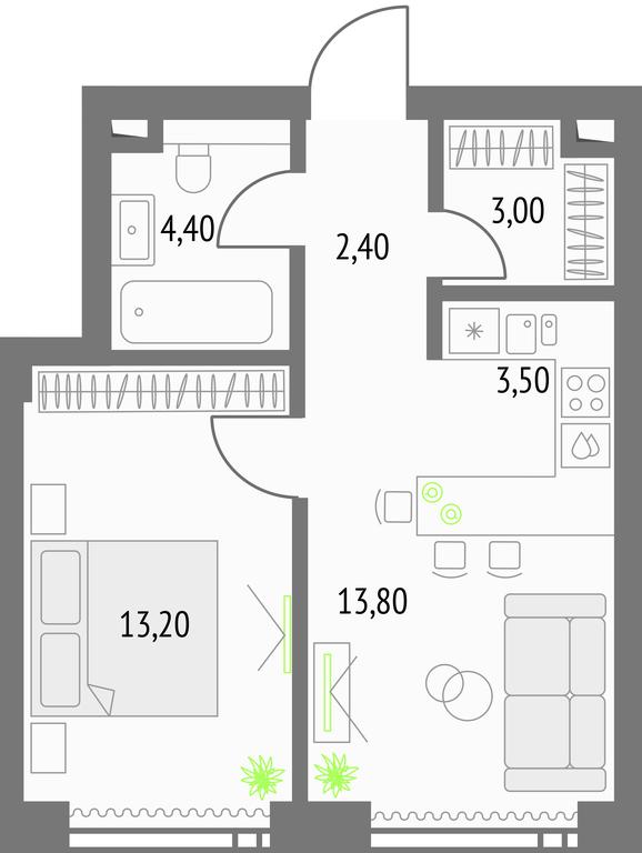 1-BD Apartment Sale, 40.9 sq. m. at Upside Towers, Ogorodny Drive, 4с1, Moscow, Russia #1