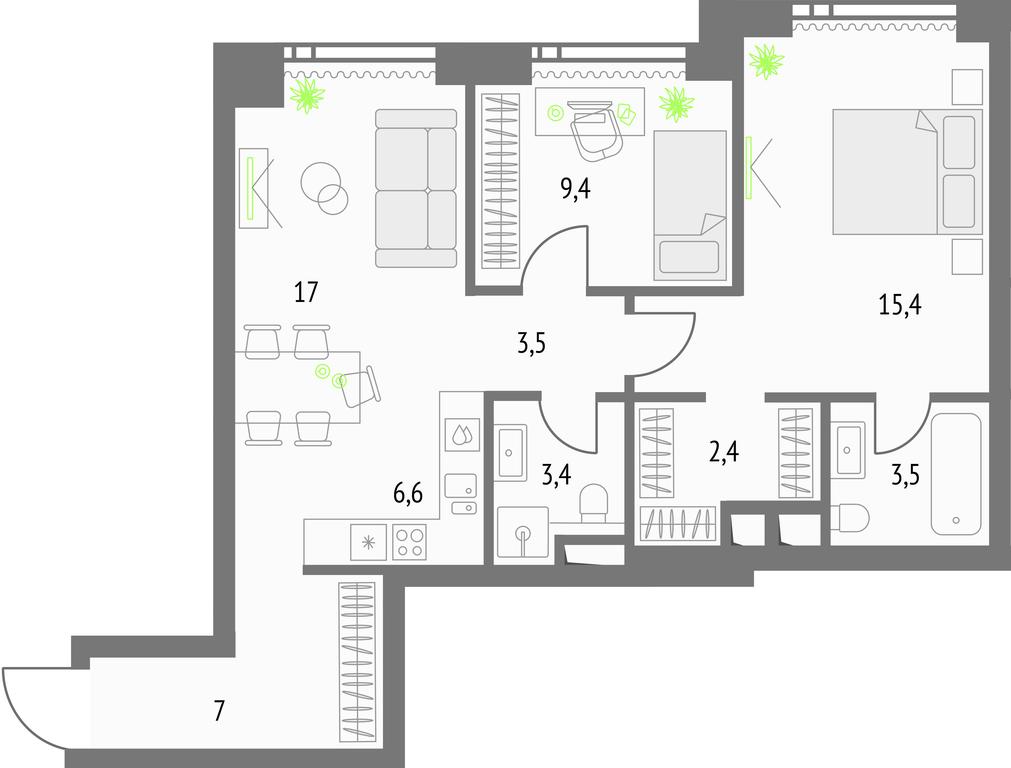 2-BD Apartment Sale, 68.5 sq. m. at Upside Towers, Ogorodny Drive, 4с1, Moscow, Russia #1 2-BD Apartment Sale, 68.5 sq. m. at Upside Towers, Ogorodny Drive, 4с1, Moscow, Russia #1