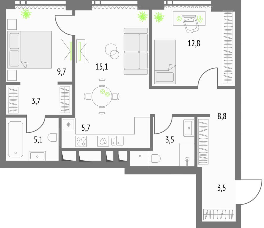 2-BD Apartment Sale, 68 sq. m. at Upside Towers, Ogorodny Drive, 4с1, Moscow, Russia #1