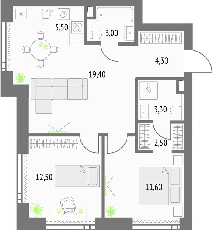 2-BD Apartment Sale, 63.2平方米 at Upside Towers, Ogorodny Drive, 4с1, Moscow, Russia #1