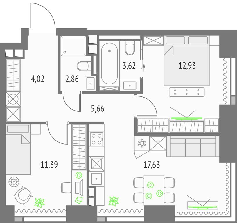 2-BD Apartment Sale, 58.11 sq. m. at Upside Towers, Ogorodny Drive, 4с1, Moscow, Russia #1 2-BD Apartment Sale, 58.11 sq. m. at Upside Towers, Ogorodny Drive, 4с1, Moscow, Russia #1