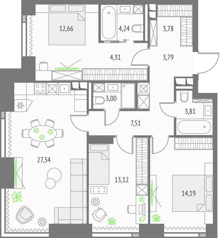 3-BD Apartment Sale, 97.75 sq. m. at Upside Towers, Ogorodny Drive, 4с1, Moscow, Russia #1 3-BD Apartment Sale, 97.75 sq. m. at Upside Towers, Ogorodny Drive, 4с1, Moscow, Russia #1