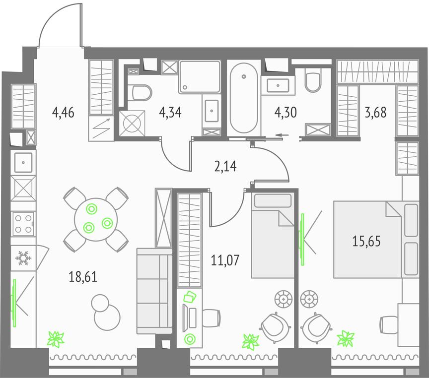 2-BD Apartment Sale, 64.22 sq. m. at Upside Towers, Ogorodny Drive, 4с1, Moscow, Russia #1