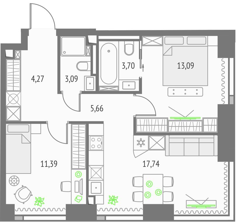 2-BD Apartment Sale, 58.94 sq. m. at Upside Towers, Ogorodny Drive, 4с1, Moscow, Russia #1 2-BD Apartment Sale, 58.94 sq. m. at Upside Towers, Ogorodny Drive, 4с1, Moscow, Russia #1