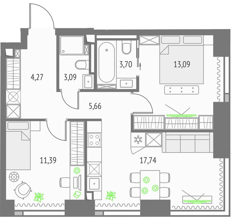 2-BD Apartment Sale, 58.94 sq. m. at Upside Towers, Ogorodny Drive, 4с1, Moscow, Russia #1 2-BD Apartment Sale, 58.94 sq. m. at Upside Towers, Ogorodny Drive, 4с1, Moscow, Russia #1