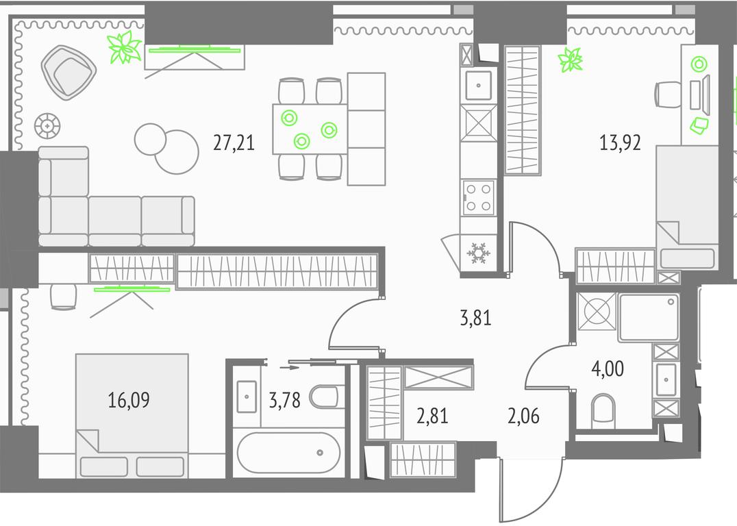 2-BD Apartment Sale, 73.68 sq. m. at Upside Towers, Ogorodny Drive, 4с1, Moscow, Russia #1