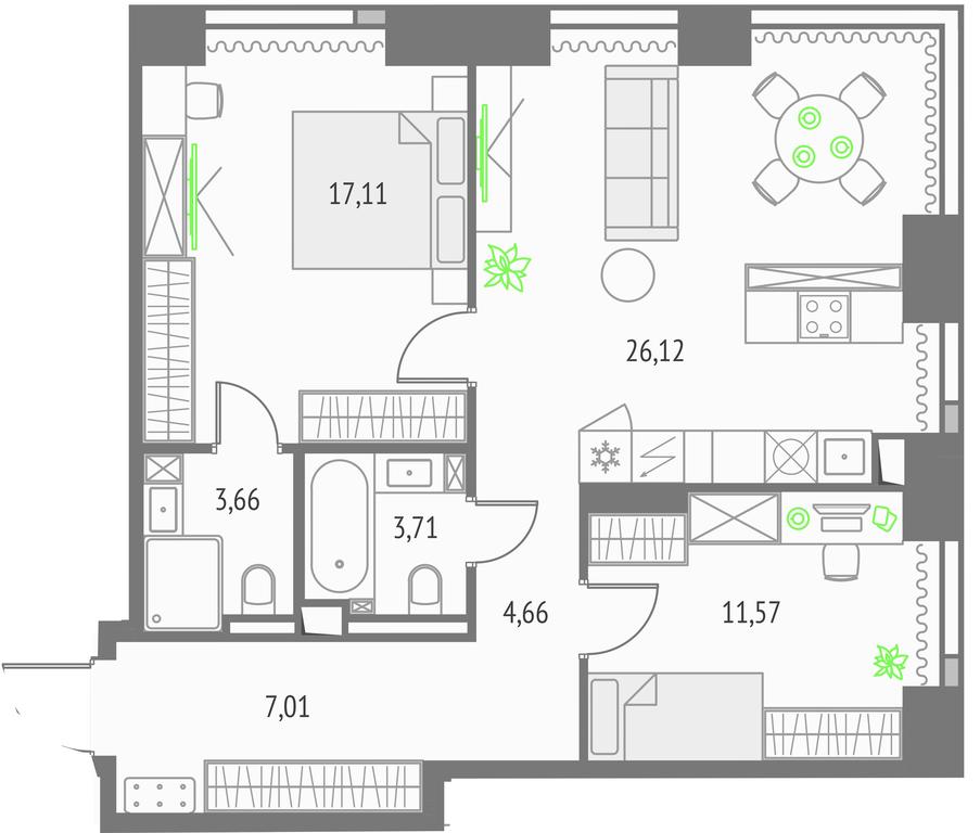 2-BD Apartment Sale, 73.84 sq. m. at Upside Towers, Ogorodny Drive, 4с1, Moscow, Russia #1