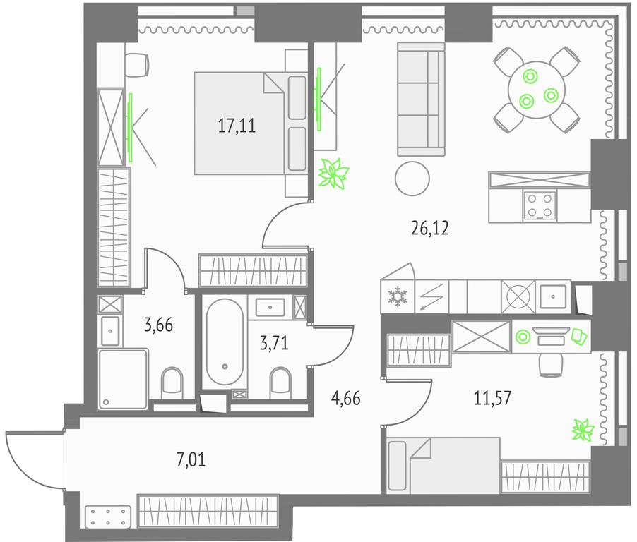 2-BD Apartment Sale, 73.84 sq. m. at Upside Towers, Ogorodny Drive, 4с1, Moscow, Russia #1 2-BD Apartment Sale, 73.84 sq. m. at Upside Towers, Ogorodny Drive, 4с1, Moscow, Russia #1