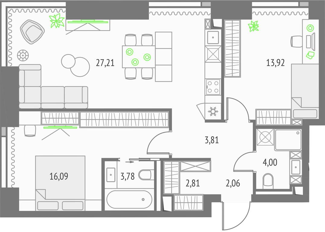 2-BD Apartment Sale, 73.68 sq. m. at Upside Towers, Ogorodny Drive, 4с1, Moscow, Russia #1