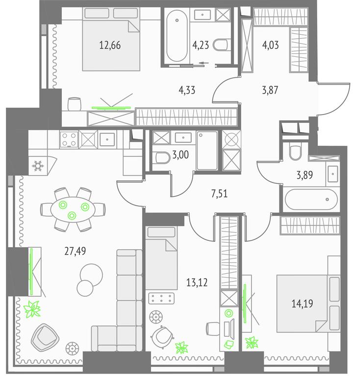3-BD Apartment Sale, 98.32 sq. m. at Upside Towers, Ogorodny Drive, 4с1, Moscow, Russia #1