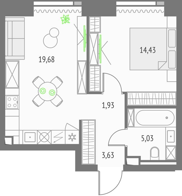 1-BD Apartment Sale, 44.7 sq. m. at Upside Towers, Ogorodny Drive, 4с1, Moscow, Russia #1