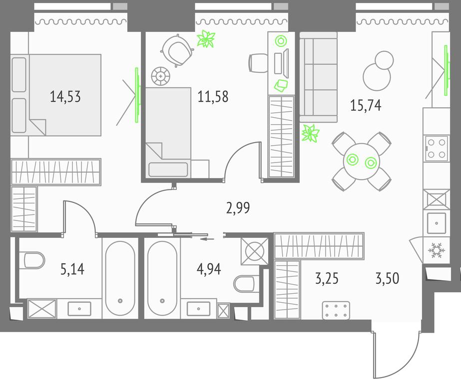 2-BD Apartment Sale, 61.67 sq. m. at Upside Towers, Ogorodny Drive, 4с1, Moscow, Russia #1
