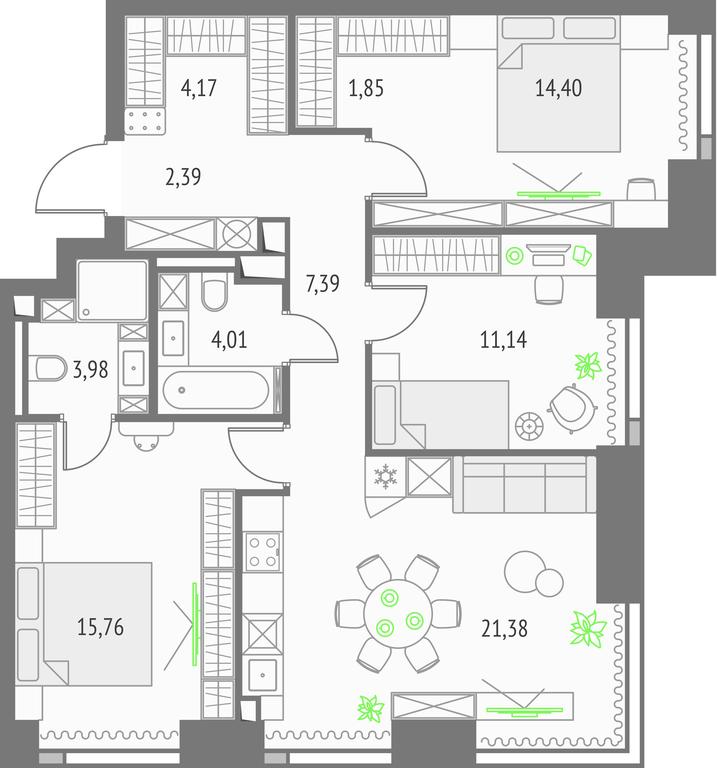 3-BD Apartment Sale, 86.47 sq. m. at Upside Towers, Ogorodny Drive, 4с1, Moscow, Russia #1