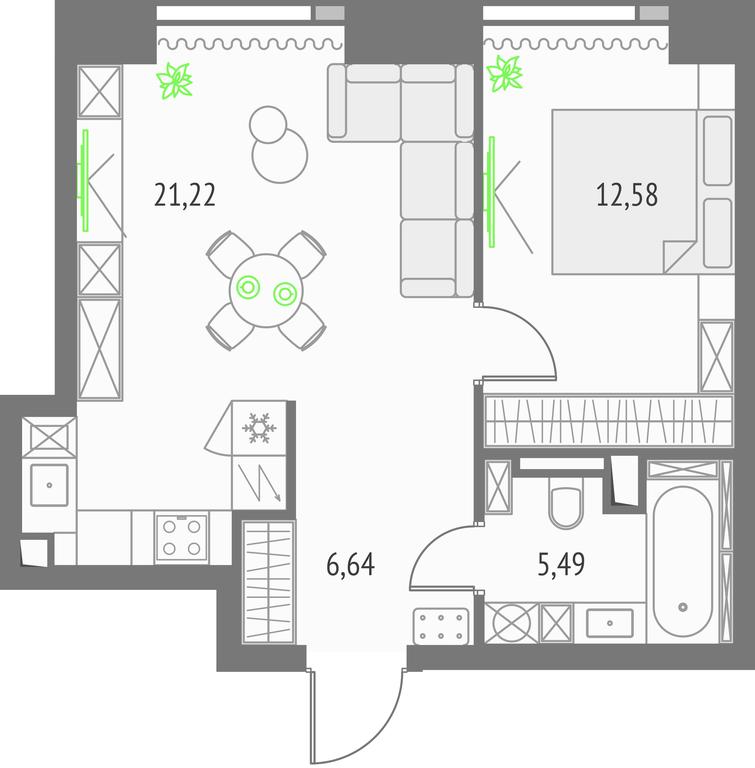 1-BD Apartment Sale, 45.93 sq. m. at Upside Towers, Ogorodny Drive, 4с1, Moscow, Russia #1